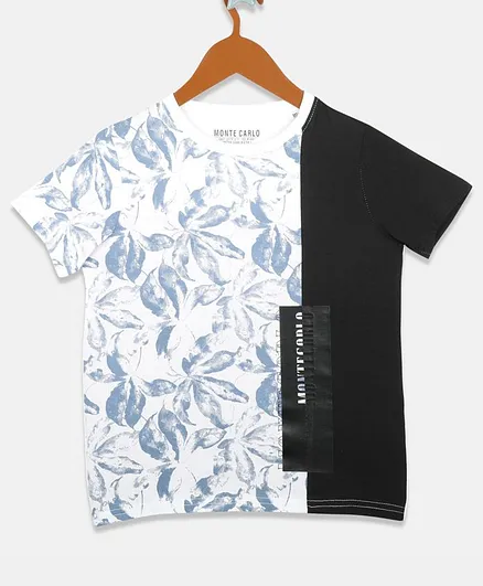 Monte Carlo Half Sleeves Floral Print Tee - Navy Blue