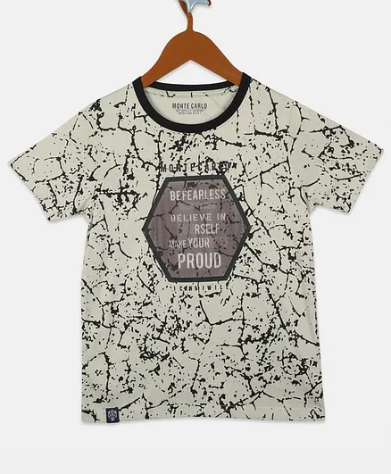 Monte Carlo Half Sleeves Abstract Print Detailing Tee - Grey
