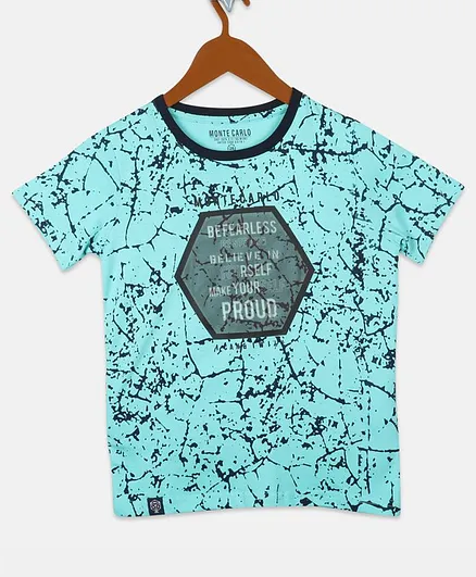 Monte Carlo Half Sleeves Abstract Print Detailing Tee - Light Blue