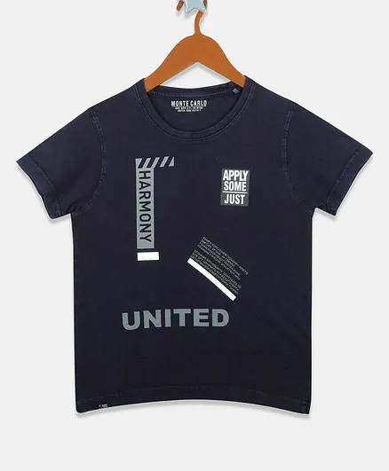 Monte Carlo Half Sleeves United Printed Tee - Navy Blue