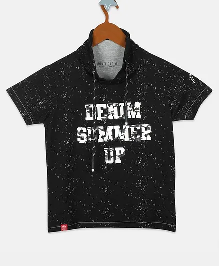 Monte Carlo Half Sleeves Denim Summer Up Printed Tee - Black