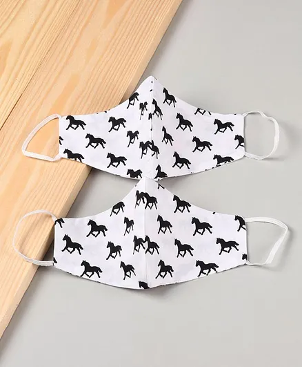 FROGGY Pack Of 2 Horses Print Reusable Face Masks - White