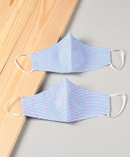 FROGGY Pack Of 2 Striped Reusable Face Masks - Sky Blue