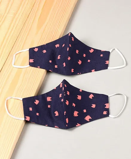 FROGGY Pack Of 2 Cats Print Reusable Face Masks - Navy Blue