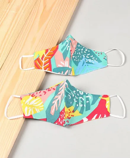 FROGGY Pack Of 2 Reusable Leaves Print Masks - Green