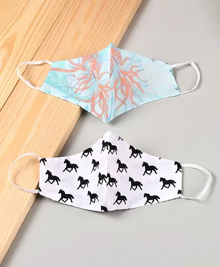 FROGGY Pack Of 2 Reusable Horses Printed Masks - Multi Colour