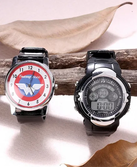 Fantasy World Pack Of 2 Solid Watches - Black