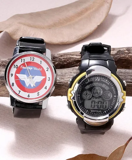 Fantasy World Pack Of 2 Digital & Analog Watches - Black