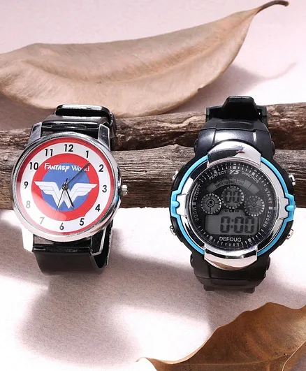 Fantasy World Pack Of 2 Digital & Analog Watches - Black