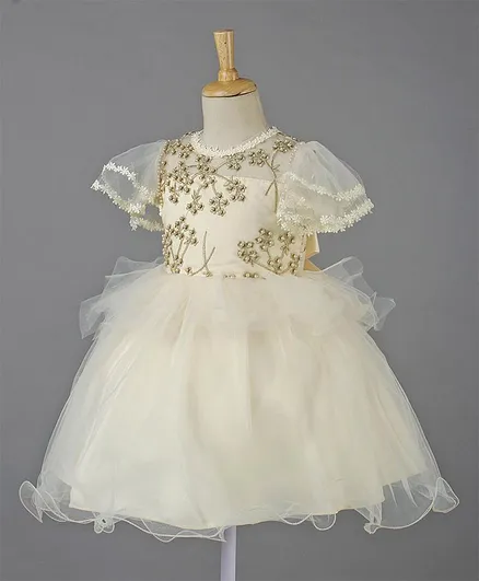 Mark & Mia Cap Sleeves Pearl Embellished Frock - Light Yellow