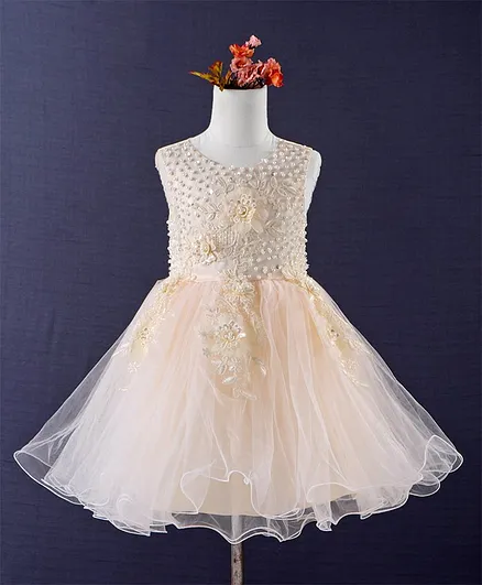 Mark & Mia Sleeveless Pearl Embellished Party Frock - Cream