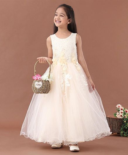 Mark & Mia Sleeveless Floral & Pearl Embroidered Party Gown - Peach