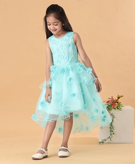 Mark & Mia Sleeveless Floral Embroidered Party Frock - Light Blue