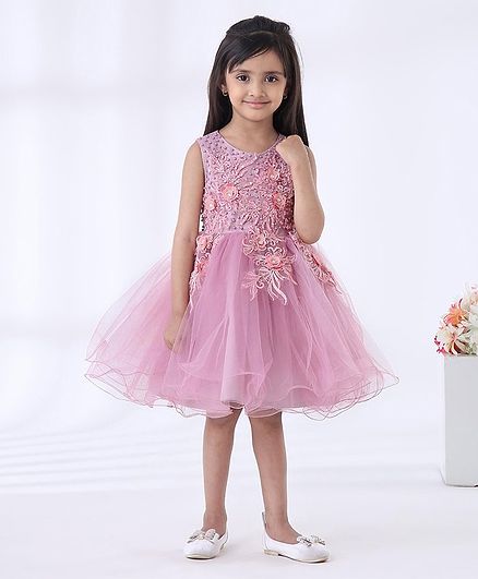 Mark & Mia Sleeveless Pearl & Floral Embroidered Party Frock - Purple