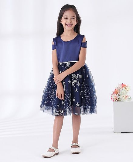 Mark & Mia Sleeveless Embroidered Party Frock - Navy Blue