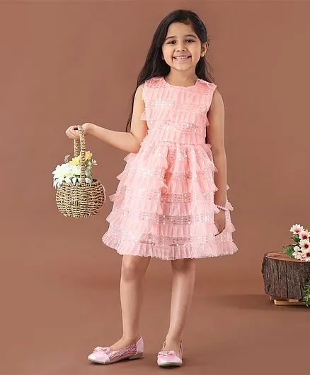 Mark & Mia Sleeveless Sequin Embellished Frock - Peach