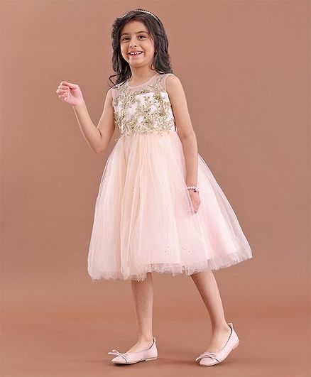 Mark & Mia Sleeveless Mid Length Party Frock Sequin Embellished - Light Peach