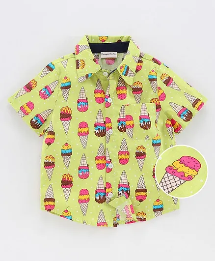 CrayonFlakes Half Sleeves Ice Cream Printed Shirt - Light Green
