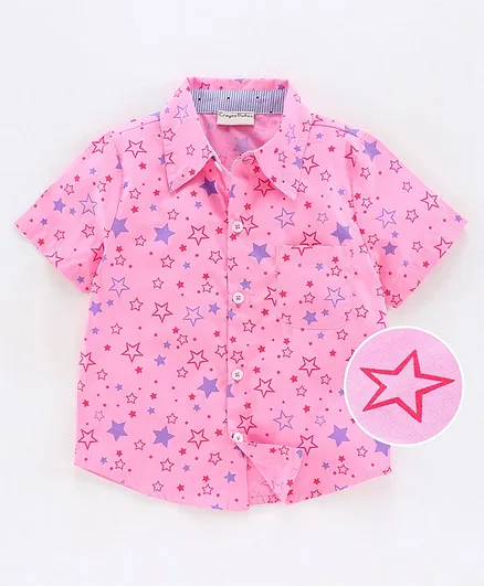 CrayonFlakes Half Sleeves All Over Star Printed Shirt - Light Pink