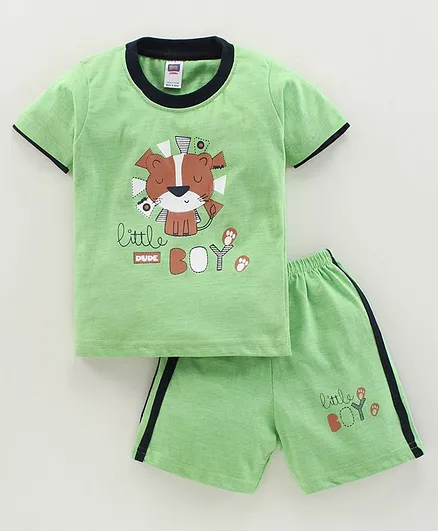 Nottie Planet Half Sleeves Little Dude Tee With Shorts - Green