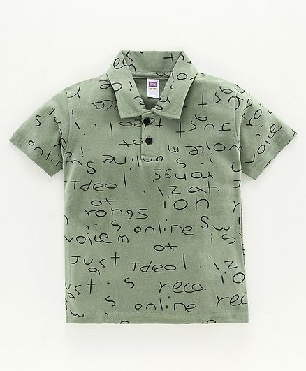 Nottie Planet Half Sleeves Alphabets Print Polo Tee - Deep Green