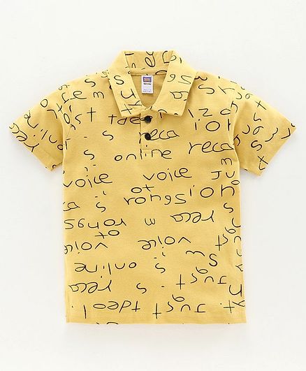 Nottie Planet Half Sleeves Alphabets Print Polo Tee - Light Yellow