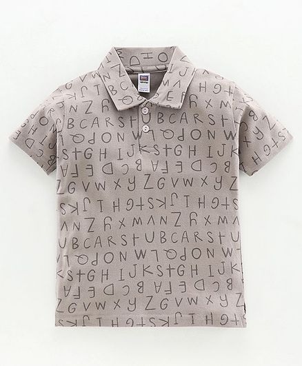 Nottie Planet Half Sleeves Alphabets Print Polo Tee - Grey