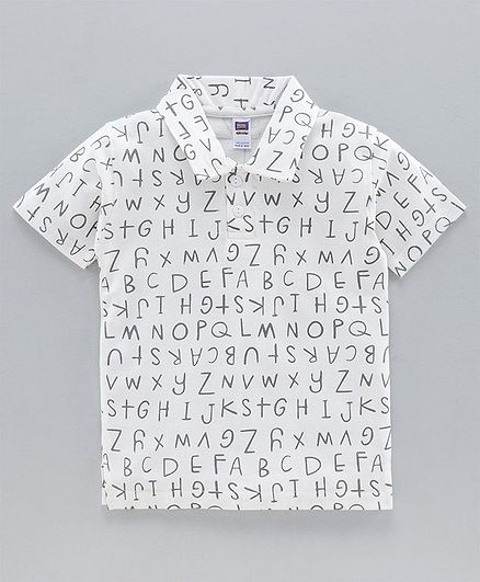 Nottie Planet Half Sleeves Alphabets Print Polo Tee - White