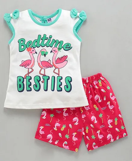 Nottie Planet Bedtime Flamingo Besties Cap Sleeves Night Suit - Green