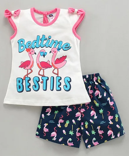 Nottie Planet Bedtime Flamingo Besties Cap Sleeves Night Suit - Pink