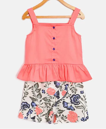 Pspeaches Sleeveless Top With Floral Print Shorts - Multi Colour