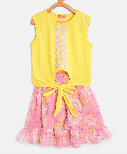 Pspeaches Sleeveless Top With Floral Print Skirt - Pink