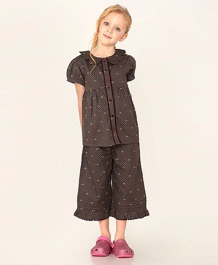 Cherry Crumble By Nitt Hyman Half Sleeves Print Night Suit - Brown