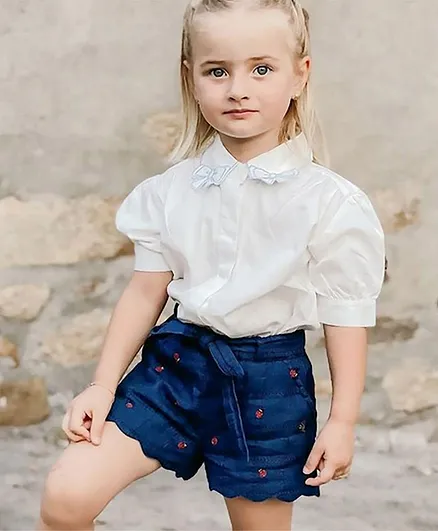 Cherry Crumble By Nitt Hyman Scallop Trim Fruit Detailed Shorts - Blue