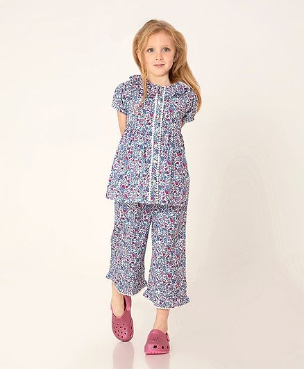Cherry Crumble By Nitt Hyman Short Sleeves Floral Print Night Suit - Purple