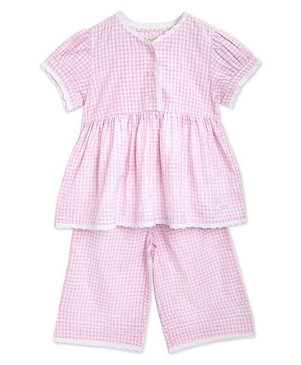Cherry Crumble By Nitt Hyman Short Sleeves Checked Night Suit - Pink