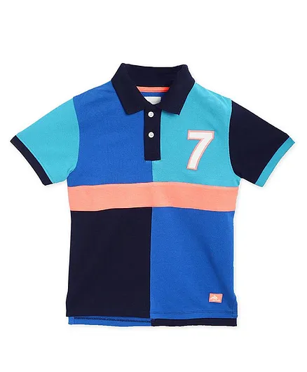 Cherry Crumble By Nitt Hyman Half Sleeves Color Blocked Tee - Blue