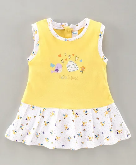 Tango Sleeveless Frock Bird Print - Yellow