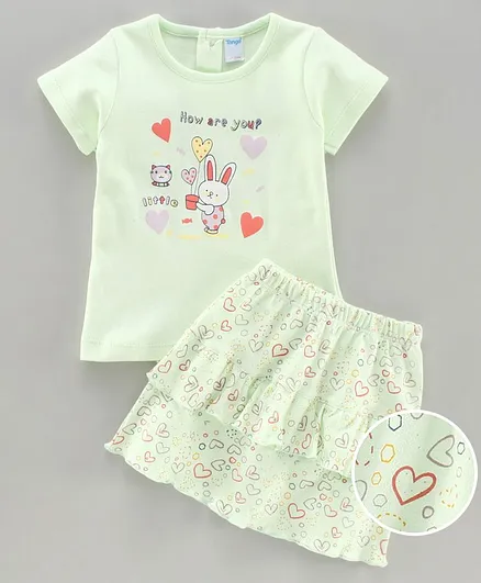 Tango Half Sleeves Tee and Skirt Set Bunny Print - Green