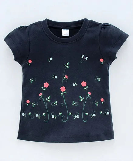 Tango Half Sleeves Top Floral Print - Blue