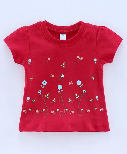 Tango Half Sleeves Top Floral Print - Red