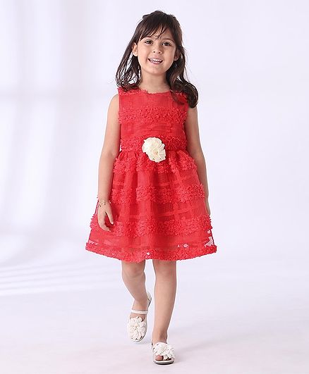 Mark & Mia Sleeveless Party Lace Frock Floral Corsage - Red