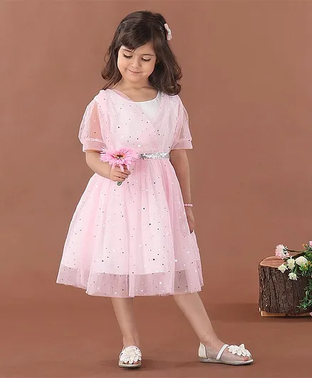 Mark & Mia Half Sleeves Netted Frock - Pink