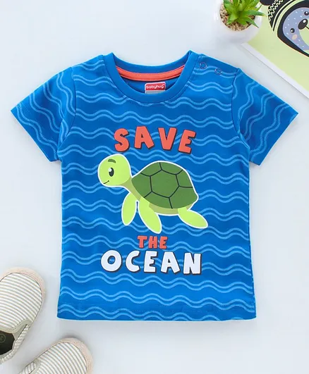 Babyhug Half Sleeves T-shirt Tortoise Print - Blue
