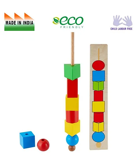 Eduedge Wooden Pattern Cards & Beads Educational Toy - Multicolour