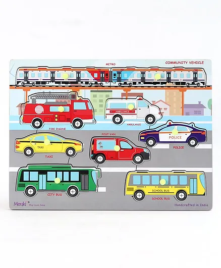 Meraki Community Vehicles Knob and Peg Puzzle - 9 Pieces