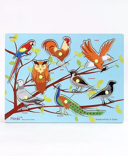 Meraki Wooden Birds Puzzle With Knobs Multicolour - 8 Pieces