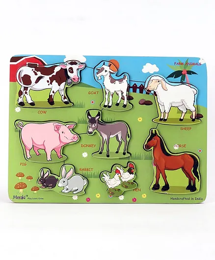 Meraki Wooden Farm Animals Puzzle Board Puzzle Multicolour - 8 Pieces