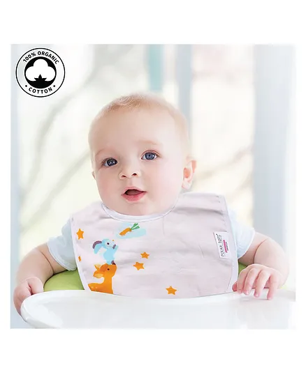 Polka Tots 100% Organic Muslin Cotton Bibs with Three Layers Deer Print - Off White