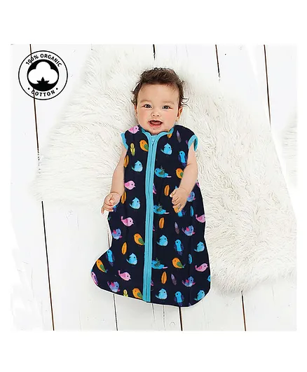 Polka Tots Sleeping Bag With 2 Way Zipper Bird Print - Blue